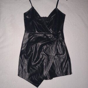 Black spaghetti strap leatherette romper